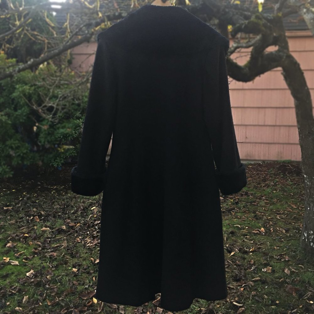 EX+ VTG 30s Style WOOL COAT Faux Fur Cuffs Oversize Collar Fit & Flare STUNNING - Picture 3 of 15